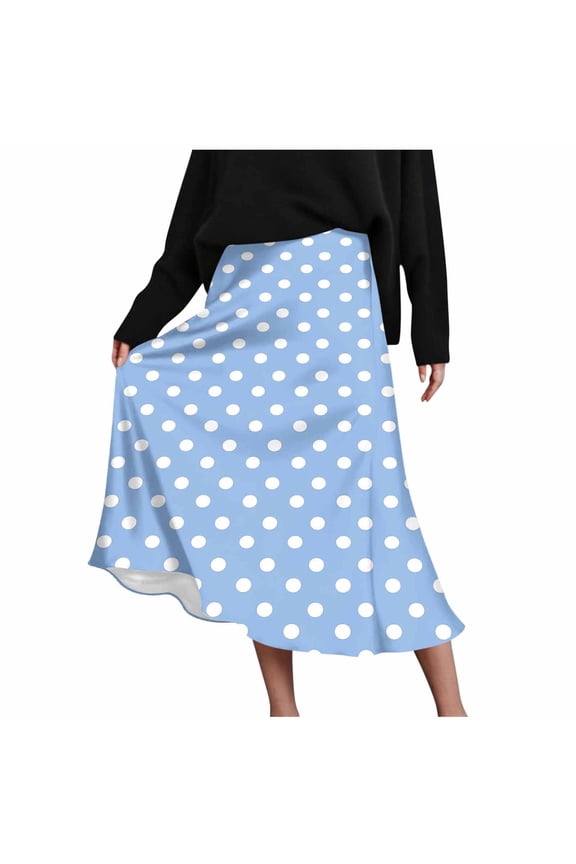 Skirts for Women Summer Casual Polka Dot Print Maxi Skirt with Side Zipper,Sizes S-2XL
