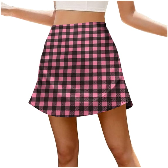 Cekizud Skorts for Women Plaid Printed A-Line Mini Skirt with Zipper Casual Summer,Sizes S-5XL