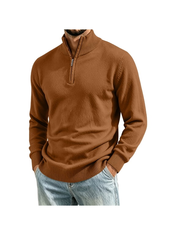 Sweaters for Men Solid Turtleneck Half Zip Long Sleeve Knit Sweater, M-3XL
