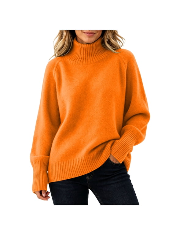 Sweaters for Women Casual High Neck Thick Knit Long Sleeve Fall Sweater, S-XL