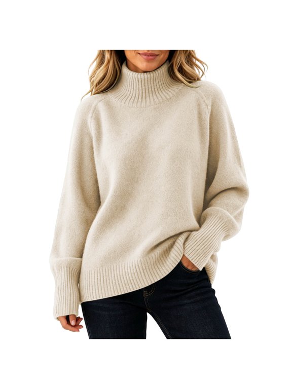 Sweaters for Women Casual High Neck Thick Knit Long Sleeve Fall Sweater, S-XL