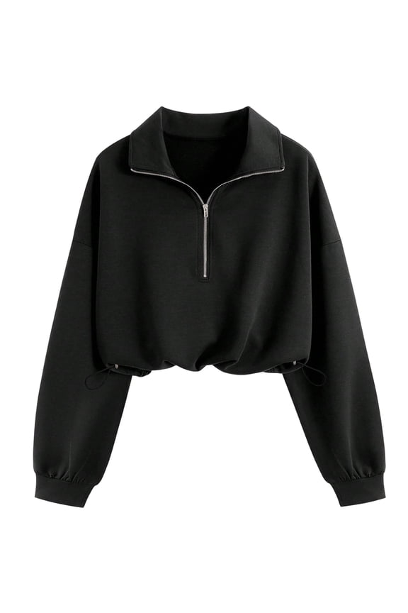 Sweatshirt for Women Half Zip Turn-Down Collar Drawstring Hem Long Sleeve Pullover Top,Sizes S-2XL