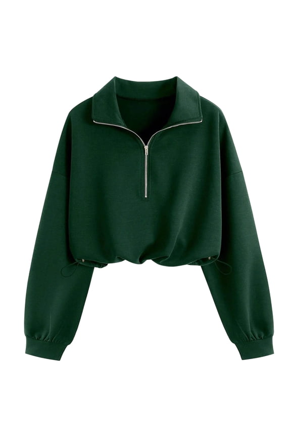 Sweatshirt for Women Half Zip Turn-Down Collar Drawstring Hem Long Sleeve Pullover Top,Sizes S-2XL