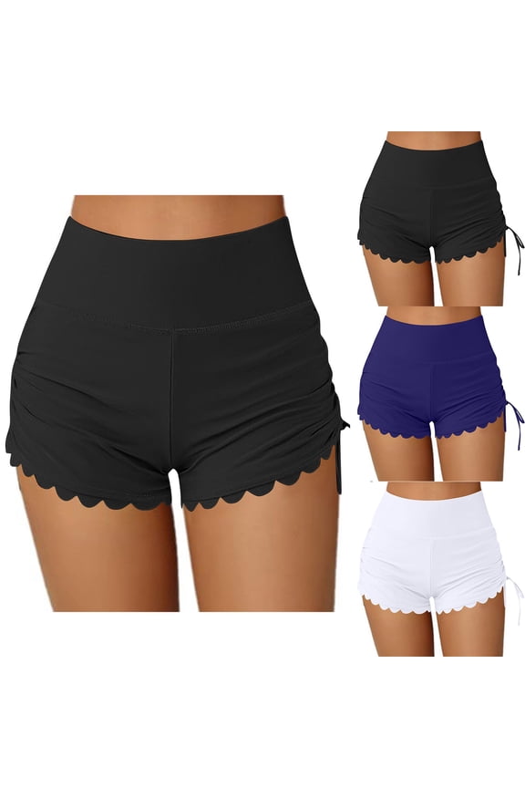 Swim Shorts Women High Waisted Ruched Drawstring Swimsuit Beach Board Bottom,Sizes S-2XL