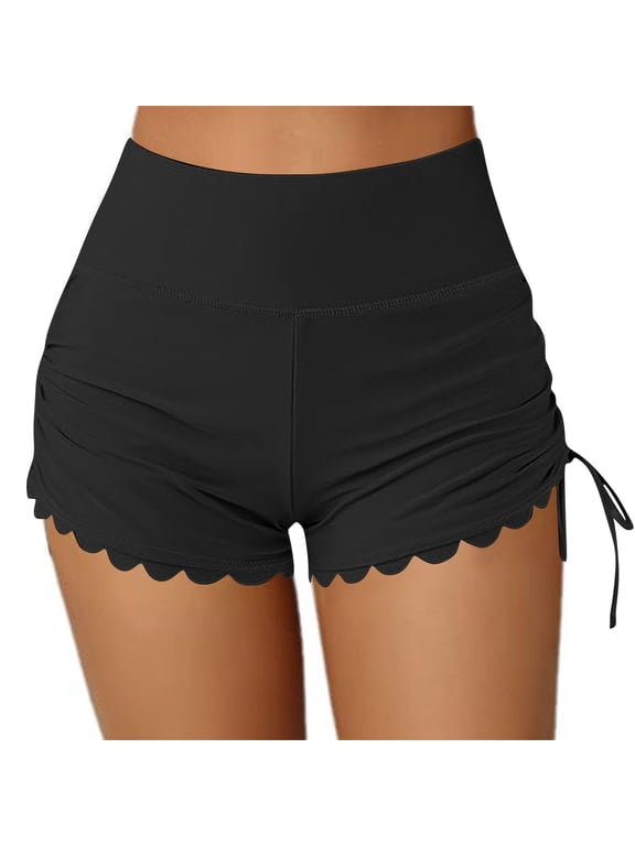 Swim Shorts Women High Waisted Ruched Drawstring Swimsuit Beach Board Bottom,Sizes S-2XL