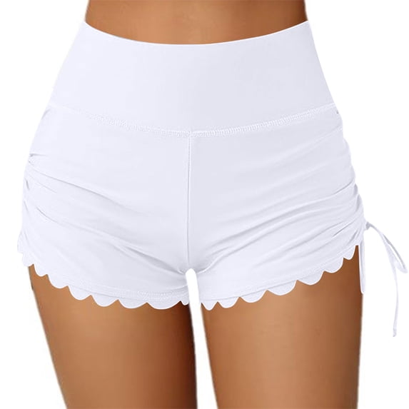 Cekizud Swim Shorts Women High Waisted Ruched Drawstring Swimsuit Beach Board Bottom,Sizes S-2XL