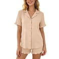 thumbnail image 1 of Cekizud Two Piece Sets for Women Button Down Shirt Ruffled Shorts Pajama Set Loungewear,Sizes S-2XL, 1 of 9
