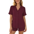 thumbnail image 1 of Cekizud Two Piece Sets for Women Button Down Shirt Ruffled Shorts Pajama Set Loungewear,Sizes S-2XL, 1 of 9