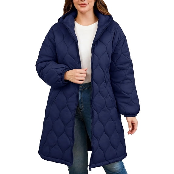 Cekizud Winter Coats for Women Plus Size Long Hooded Puffer Coat Winter Thermal Outerwear With Side Pockets, XL-5XL