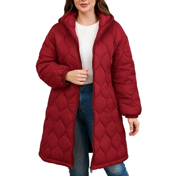 Cekizud Winter Coats for Women Plus Size Long Hooded Puffer Coat Winter Thermal Outerwear With Side Pockets, XL-5XL