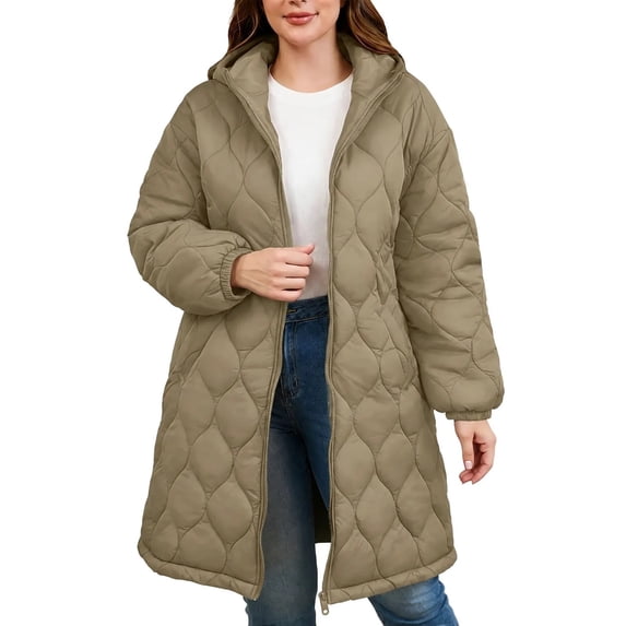 Cekizud Winter Coats for Women Plus Size Long Hooded Puffer Coat Winter Thermal Outerwear With Side Pockets, XL-5XL