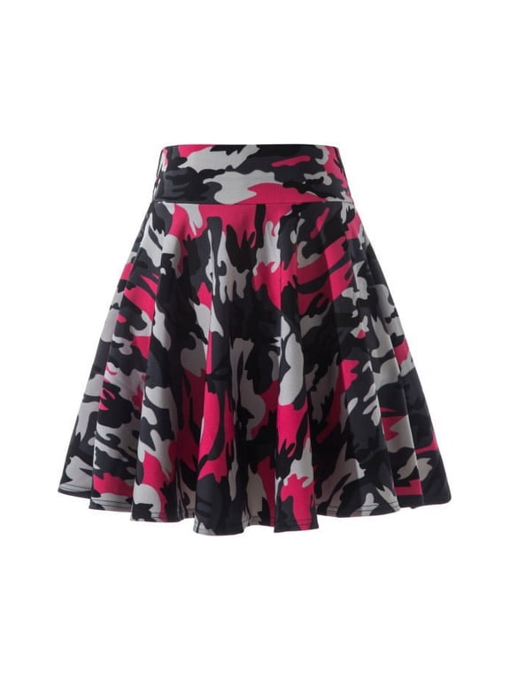 Women's Skirts High Waist Camouflage Print A-Line Flared Mini Skirt,Sizes S-4XL