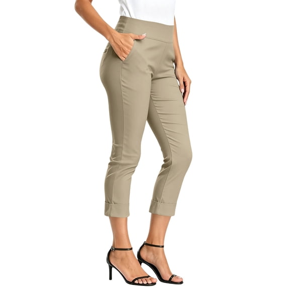 Cekizud Womens Capri Pants High Waisted Elastic Stretch Pull On Capri Cropped Pants Office Lounge,Sizes S-3XL