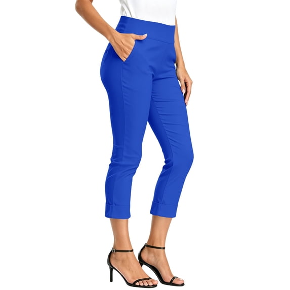 Cekizud Womens Capri Pants High Waisted Elastic Stretch Pull On Capri Cropped Pants Office Lounge,Sizes S-3XL