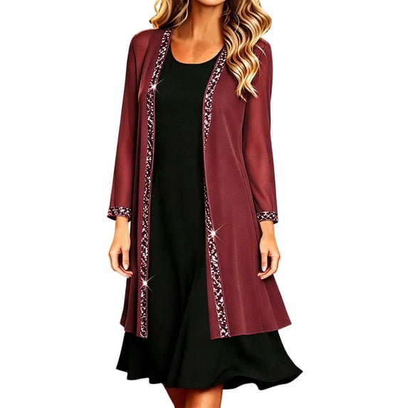 Cekizud Womens Cardigan Long Sleeve Chiffon Open Front Rhinestone Trim Party Outerwear Tops, S-3XL
