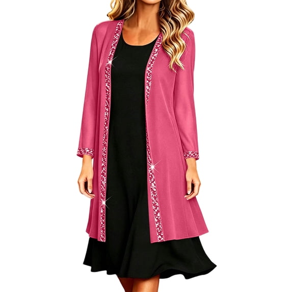 Cekizud Womens Cardigan Long Sleeve Chiffon Open Front Rhinestone Trim Party Outerwear Tops, S-3XL