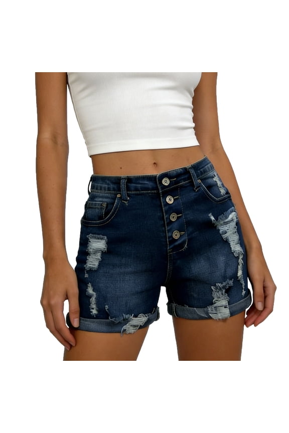 Womens Jean Shorts Stretchy High Waisted Ripped Distressed Cut Off Denim Jean Shorts,Sizes S-2XL