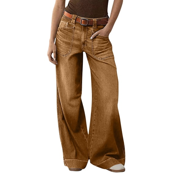 Cekizud Womens Jeans Mid Waist Wide Leg Loose Fit Denim Pants with Pockets,Size S-2XL
