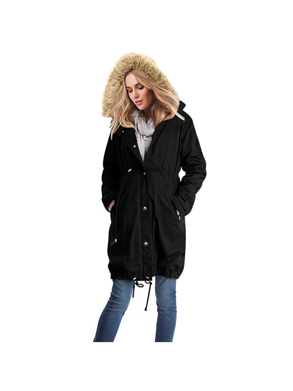 Womens Winter Coats Multi Functional Outerwear For Pregnant Mid Length Hooded Puffer Coat Long Sleeve Winter Outerwear, S-3XL