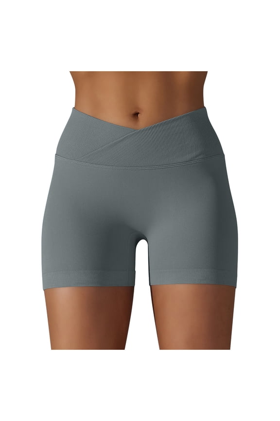 Workout Biker Shorts Women Seamless Breathable Cross-Waist Slim Fit Yoga Shorts,Size S-2XL