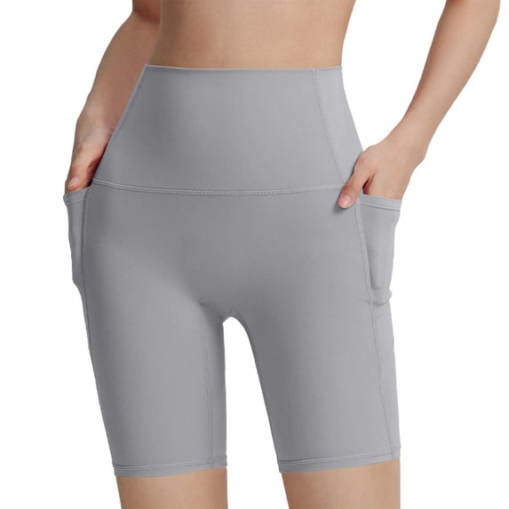 Cekizud Workout Shorts Women Solid Color High Waisted Biker Shorts with Pockets,Sizes S-XL