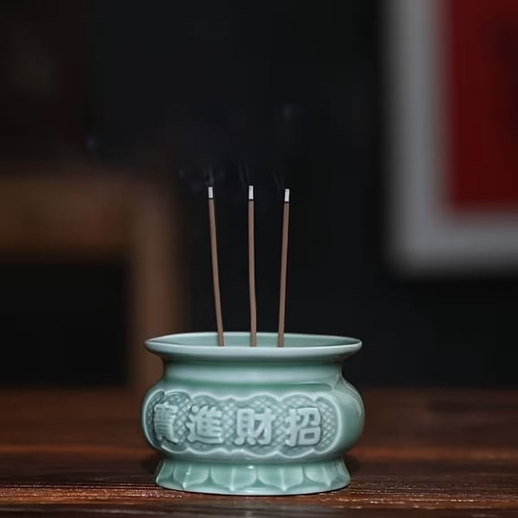 Celadon Lucky Ceramic Incense Burner | Home Buddhist Hall Prayer Room Aromatherapy Thread Incense Insert Incense Ornaments Worship Incense Burner