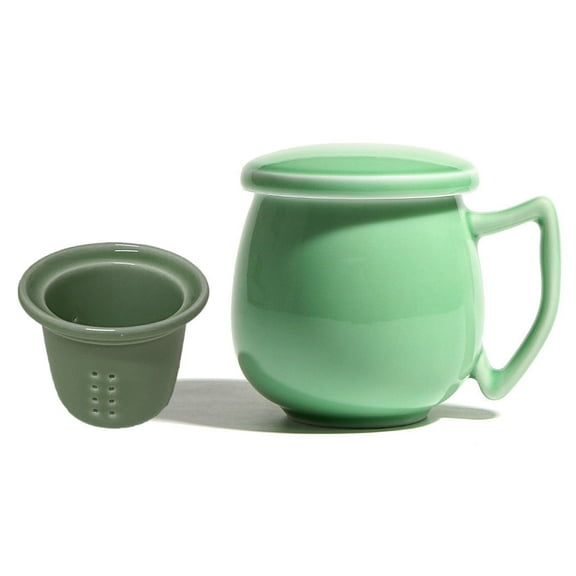Celadon Porcelain Tea Cup with Inner Strainer and Lid,Jade Greenware,4 Optional Patterns,龙泉青瓷茶漏茶杯 (Green(Glossy))