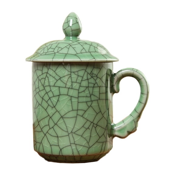 Celadon Porcelain Tea Cup with Nice Lid&Handle,Classic Chinaware Teacup,4 Optional Colors (Green-Hacking Pieces)