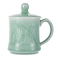 thumbnail image 1 of Celadon Teacup, Green Valley Luxury Bamboo Leaf Pattern Celadon Cup with Lid, 13oz, Plum Green, 1 of 7