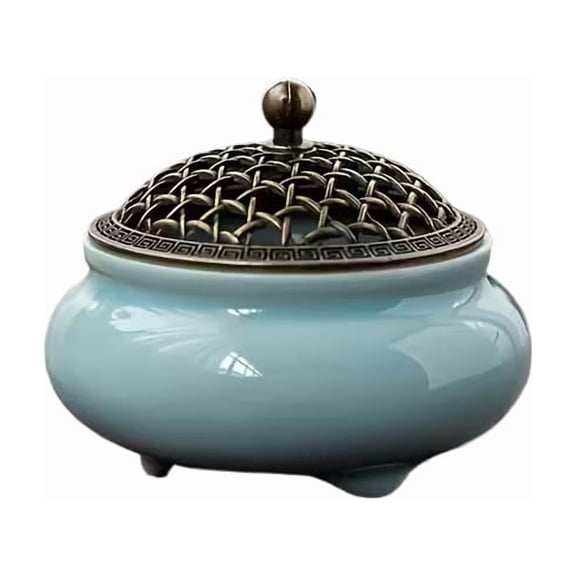Celadon Three Legged Incense Burner - Handcrafted Ceramic Holder for Coiled and Stick Incense, Meditation, Yoga, and Home Decor