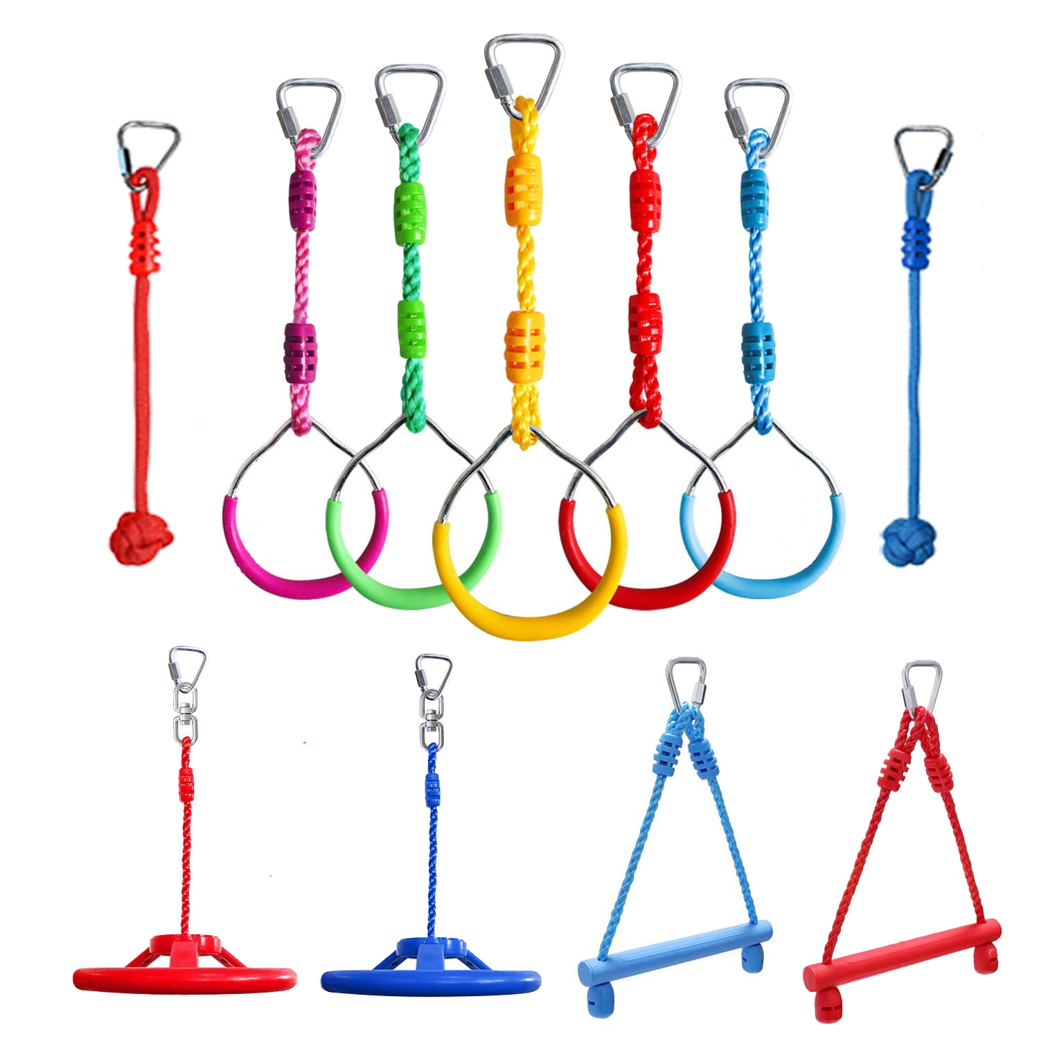 Celawork Warrior Obstacle Course Accessories Ninja Kids Outdoor Play, 5 Ninja Rings, 2 Swing Trapeze Wheels, 2 hanging monkey knots and 2 Monkey Bars