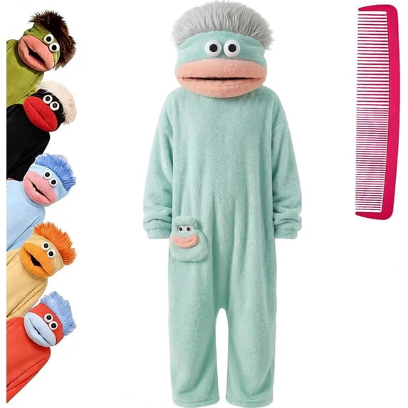 CeleBoo Funny Big Mouth Monster Onesie Pajamas with Large Comb – Oversized Plush Fleece Hooded One Piece for Sleep & Party