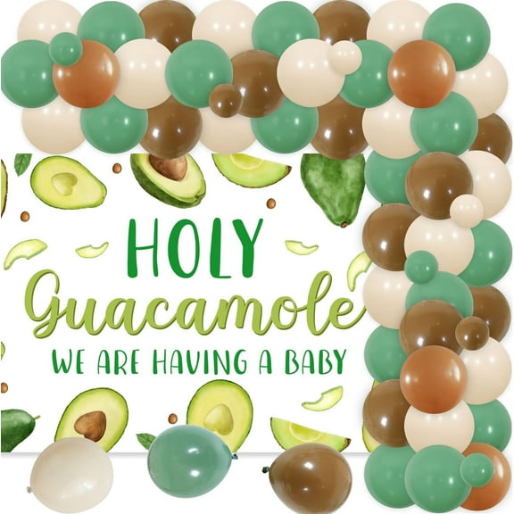 CelebJOY Avocado Themed Baby Shower Decorations, Avocado Green Brown Balloon Garland Arch Kit with Holy Guacamole We Are Having a Baby Backdrop Let's Go Avocado Baby Shower Party Supplies