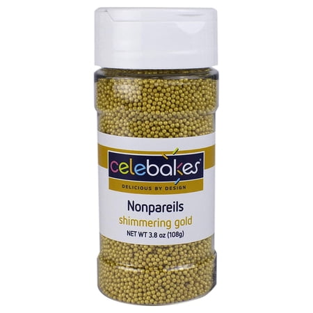 Celebakes Shimmering NonPareils Decorative Sprinkles, Gold, 3.8oz