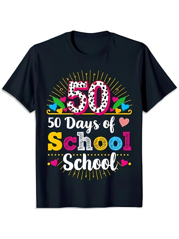 Celebrate 50 Days of School with Our Colorful Graphic Black T-Shirt