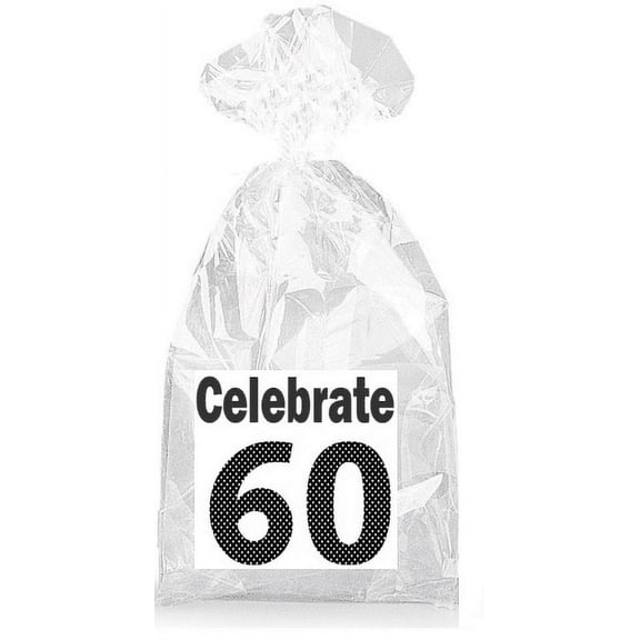 Celebrate 60th Birthday Black and Gray Party Favor Bags with Ties - 12pack