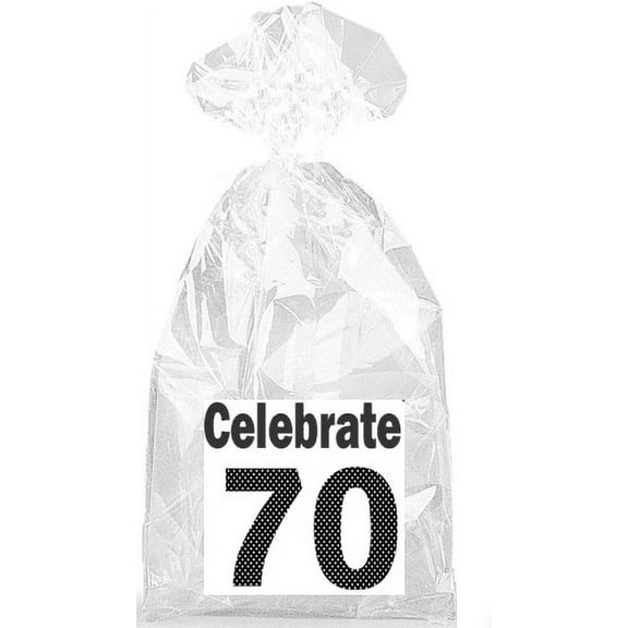 Celebrate 70th Birthday Black and Gray Party Favor Bags with Ties - 12pack