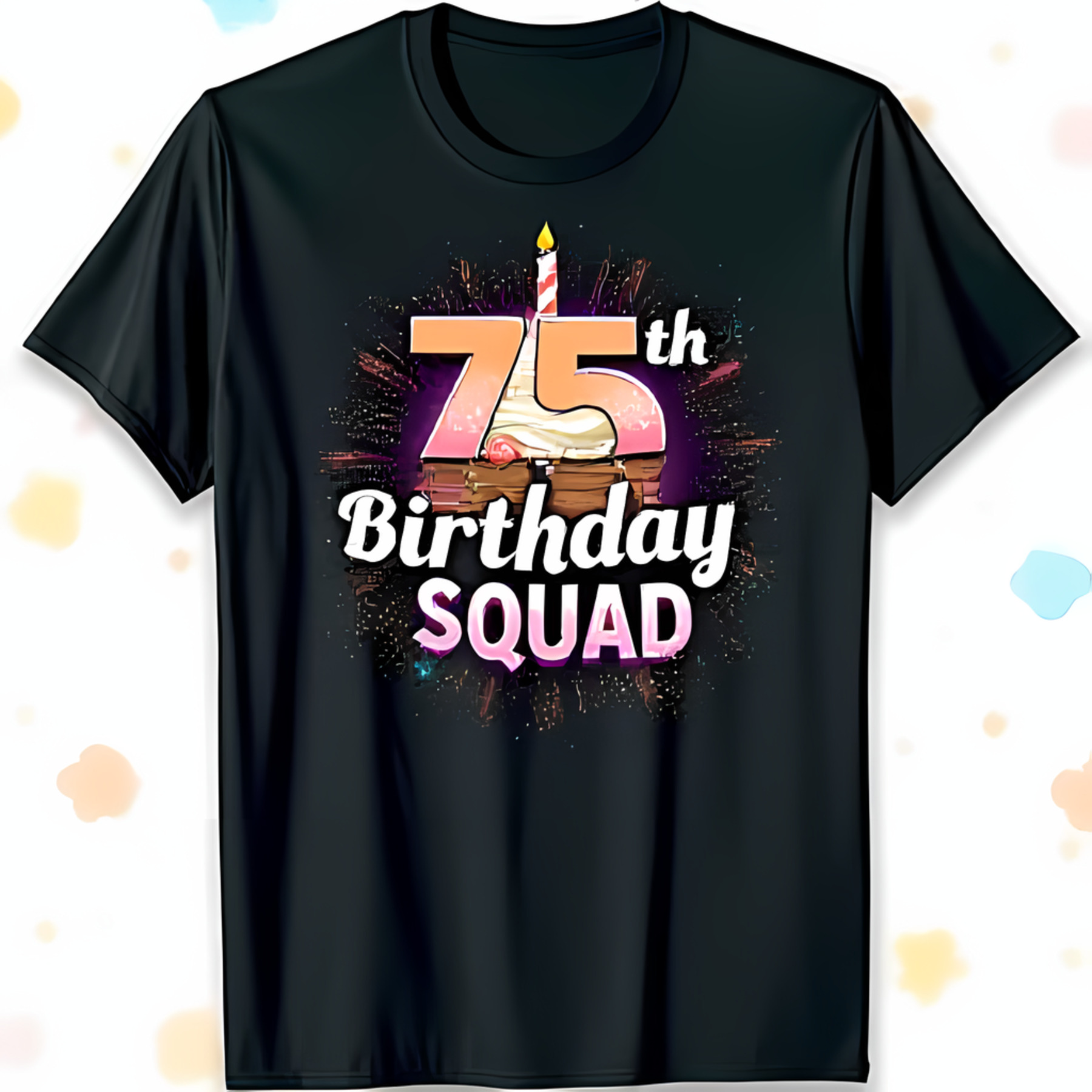 Celebrate 75th Birthday in Style: Fun Black T-Shirt with Festive Chest ...