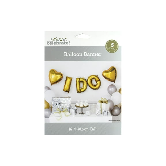Celebrate Balloon Banner I Do W/2 Hearts Gold