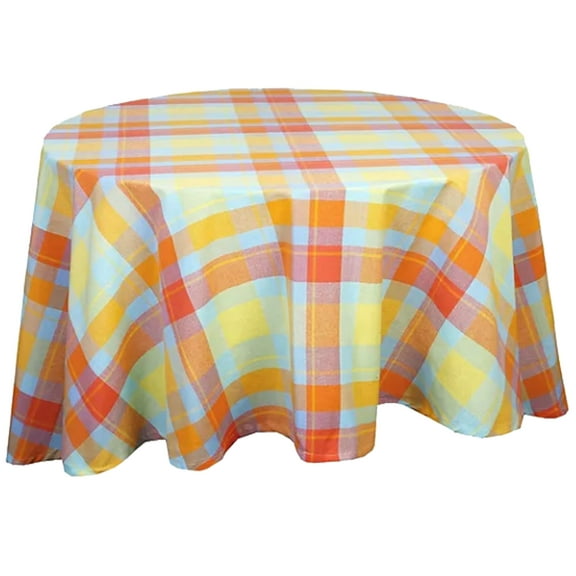 Celebrate Bright Plaid Tablecloth 70 Round Multi-Color Fabric