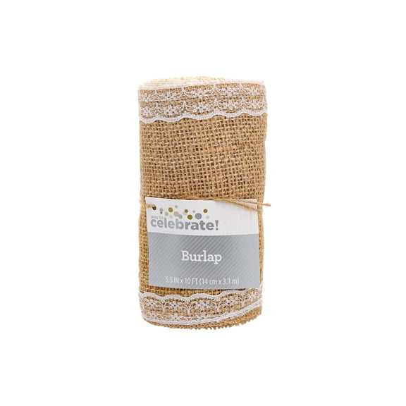 Hampton Art Celebrate Burlap Ribbon with Lace Edge 10 Feet x 5.5 Inch