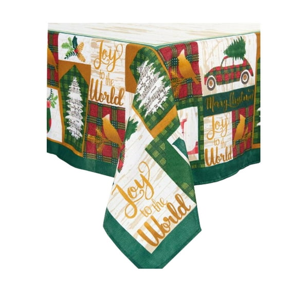 Celebrate Christmas Tablecloth Farmhouse Border Beige Birchwood Holiday Pattern (60 x 102 Rectangle)