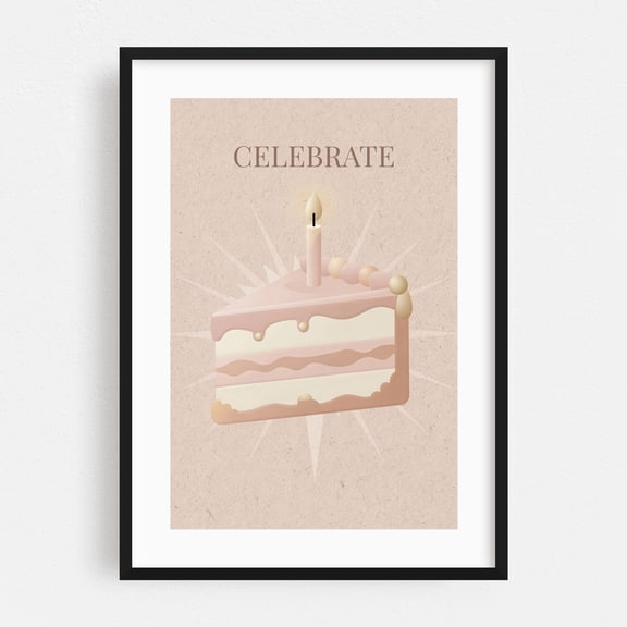 Celebrate - Digital Art Dessert Pastel Minimalist Quote Black Framed Wall Art Print 5 x 7 inches