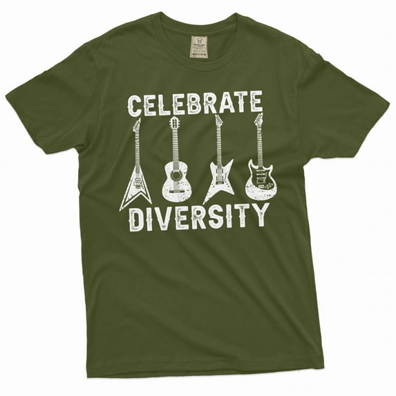 Celebrate Diversity Guitar Shirt Music Lover Gift for Guitarist Shirt Electric Guitar Player tee (Large Military Green)
