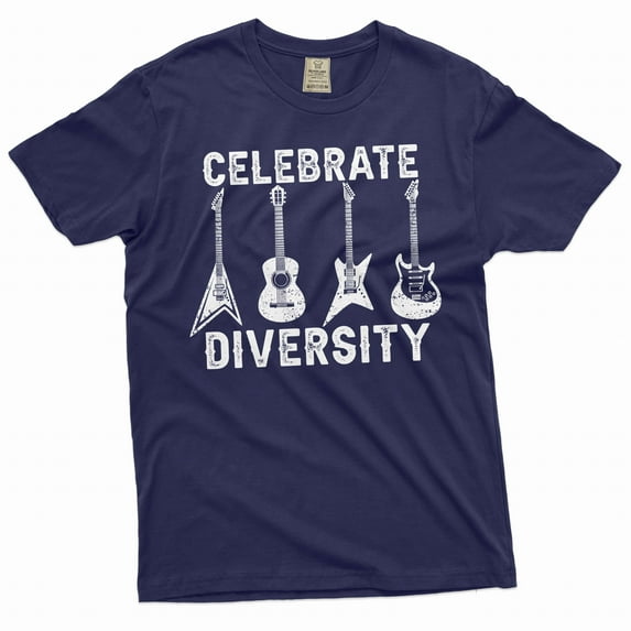Celebrate Diversity Guitar Shirt Music Lover Gift for Guitarist Shirt Electric Guitar Player tee (Large Navy Blue)