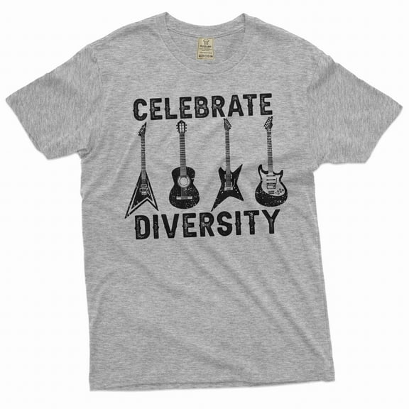Celebrate Diversity Guitar Shirt Music Lover Gift for Guitarist Shirt Electric Guitar Player tee (Medium Grey)