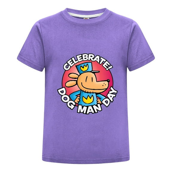 Celebrate Dog Man Day Kids T-Shirt – Boys Girls Celebration Badge Tee Top with Comic Style Design