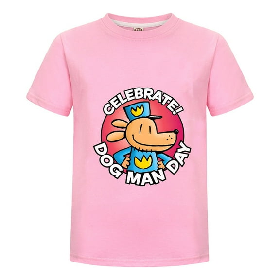 Celebrate Dog Man Day Kids T-Shirt – Boys Girls Celebration Badge Tee Top with Comic Style Design