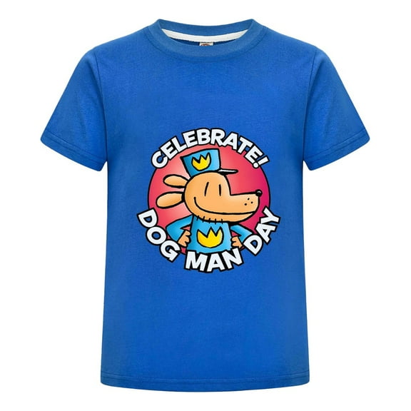 Celebrate Dog Man Day Kids T-Shirt – Boys Girls Celebration Badge Tee Top with Comic Style Design