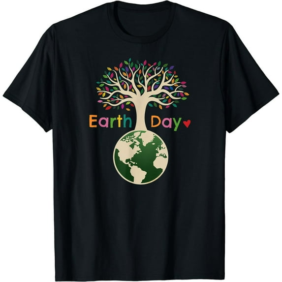 Celebrate Earth Day Colorful Tree Environmental Short Sleeve Black T-Shirt Unisex